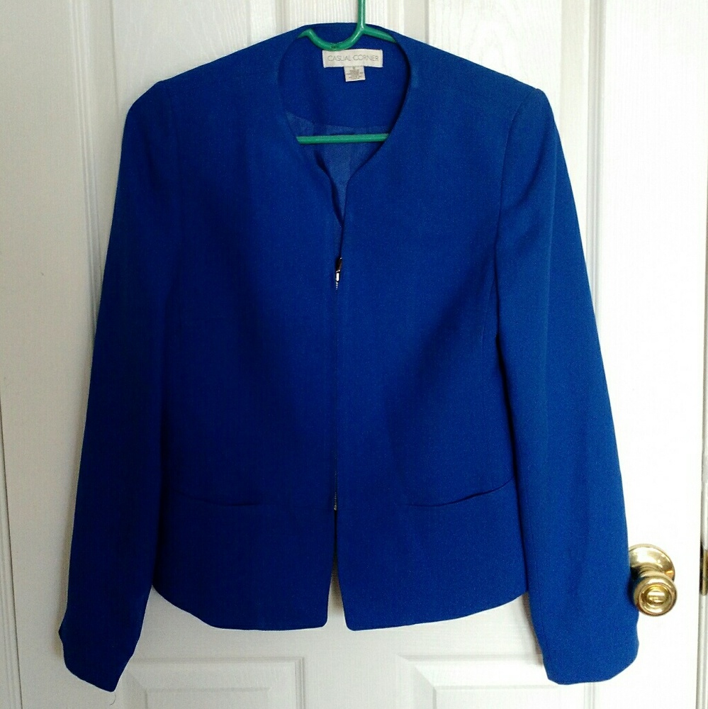 Casual Corner Zip Up Blazer Cobalt Blue 8
